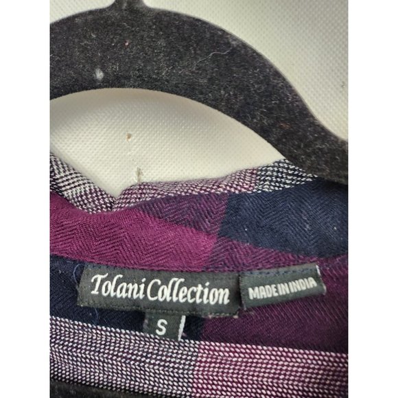 Tolani Collection Purple Plaid Floral Back Button Front Tunic Top Small - Picture 4 of 6